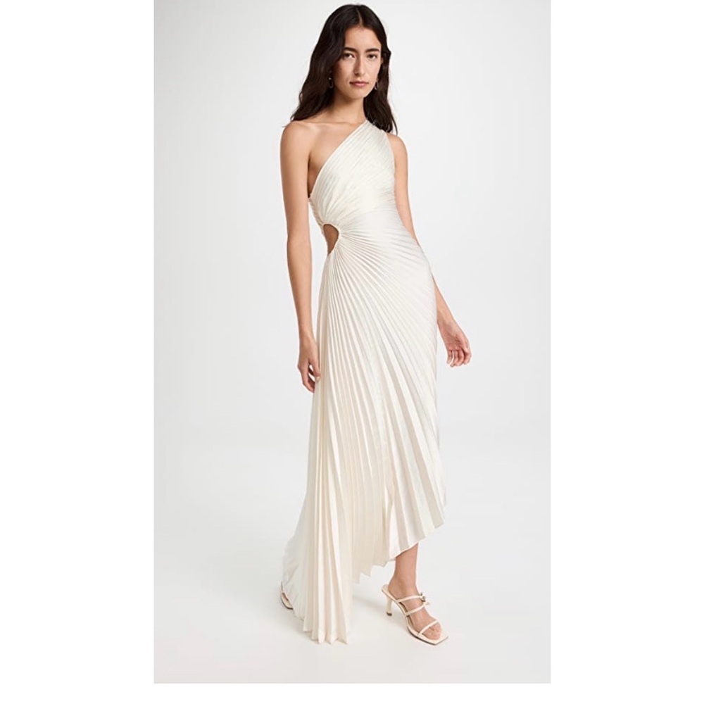 A.L.C. Delfina One Shoulder Pleated Cut Out Asymmetrical Hem Midi Dress 8 NWT